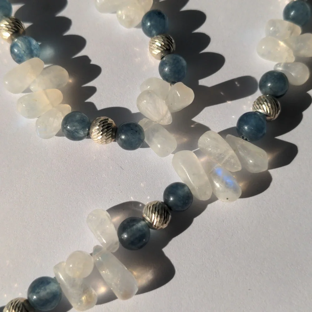 Moonstone & Kyanite Sterling Silver necklace. New Glowing Genuine Gems, Blue - Picture 3 of 4